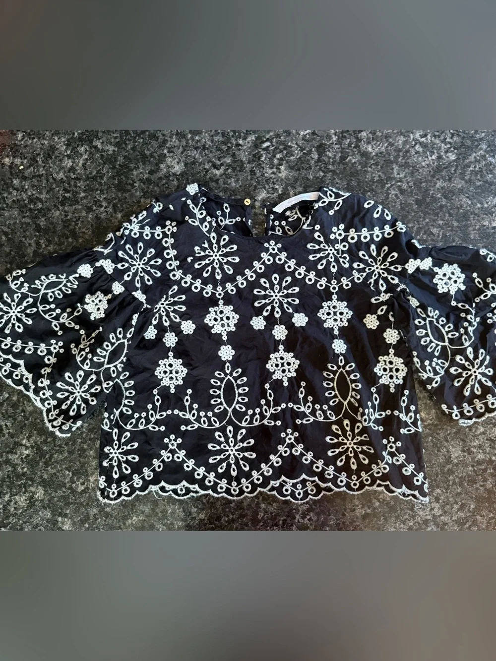 Zara Embroidered Puff Sleeve Blouse - Size Medium